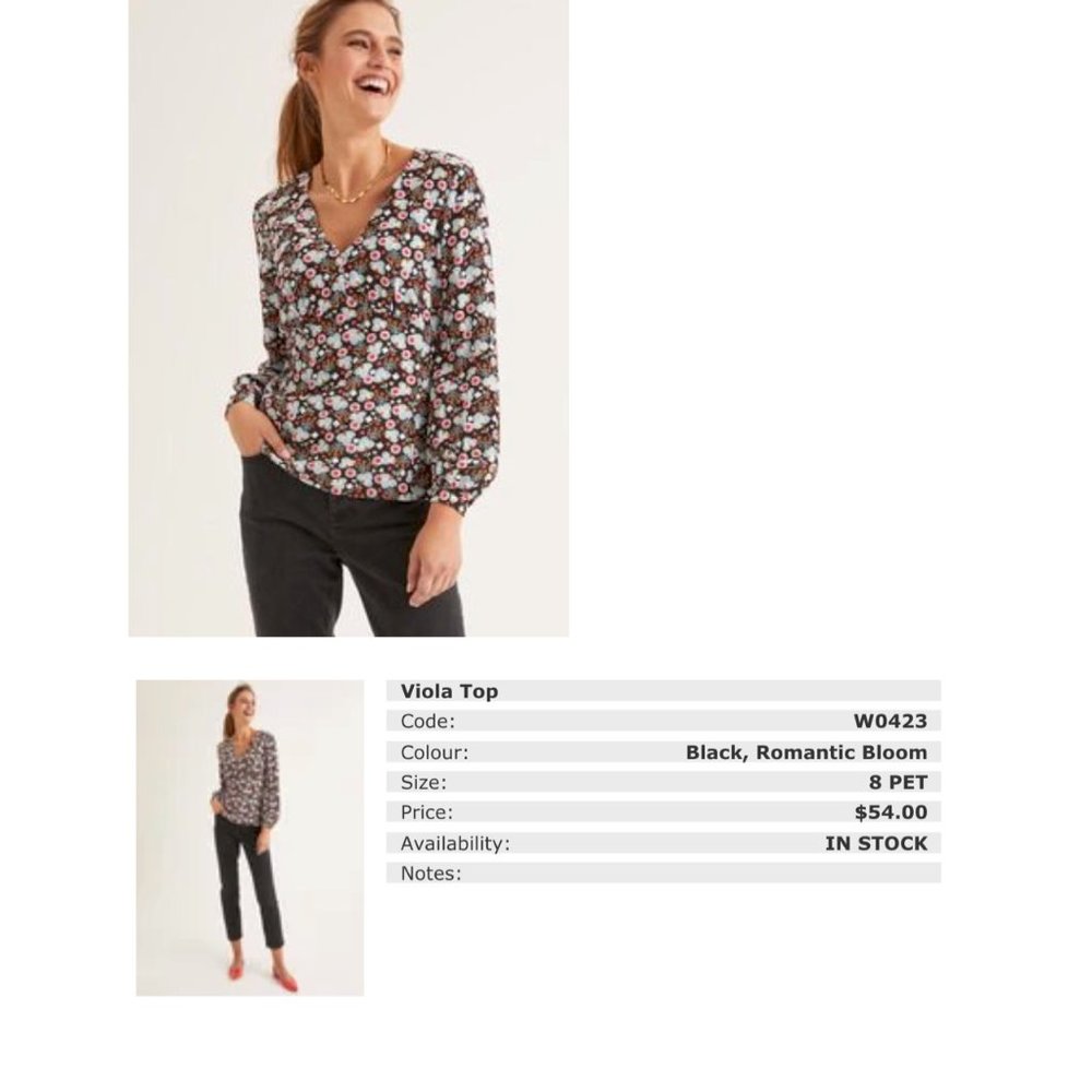 Boden Black Viola Romantic Top 8P
